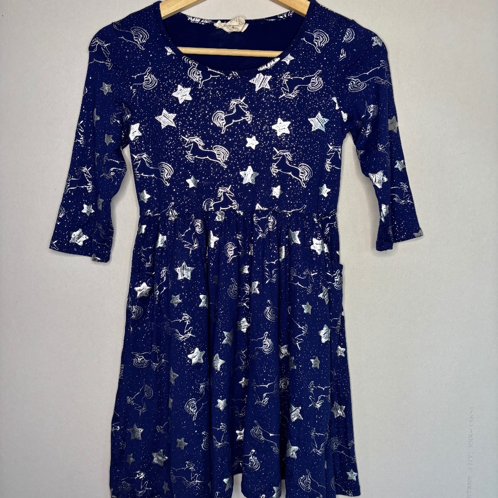 Emma & Elsa Girl Silver and Navy Sparkle Patterned Midi Dress Size 12